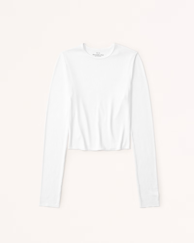 Long-Sleeve Featherweight Rib Cropped Crew Top | Abercrombie & Fitch (US)