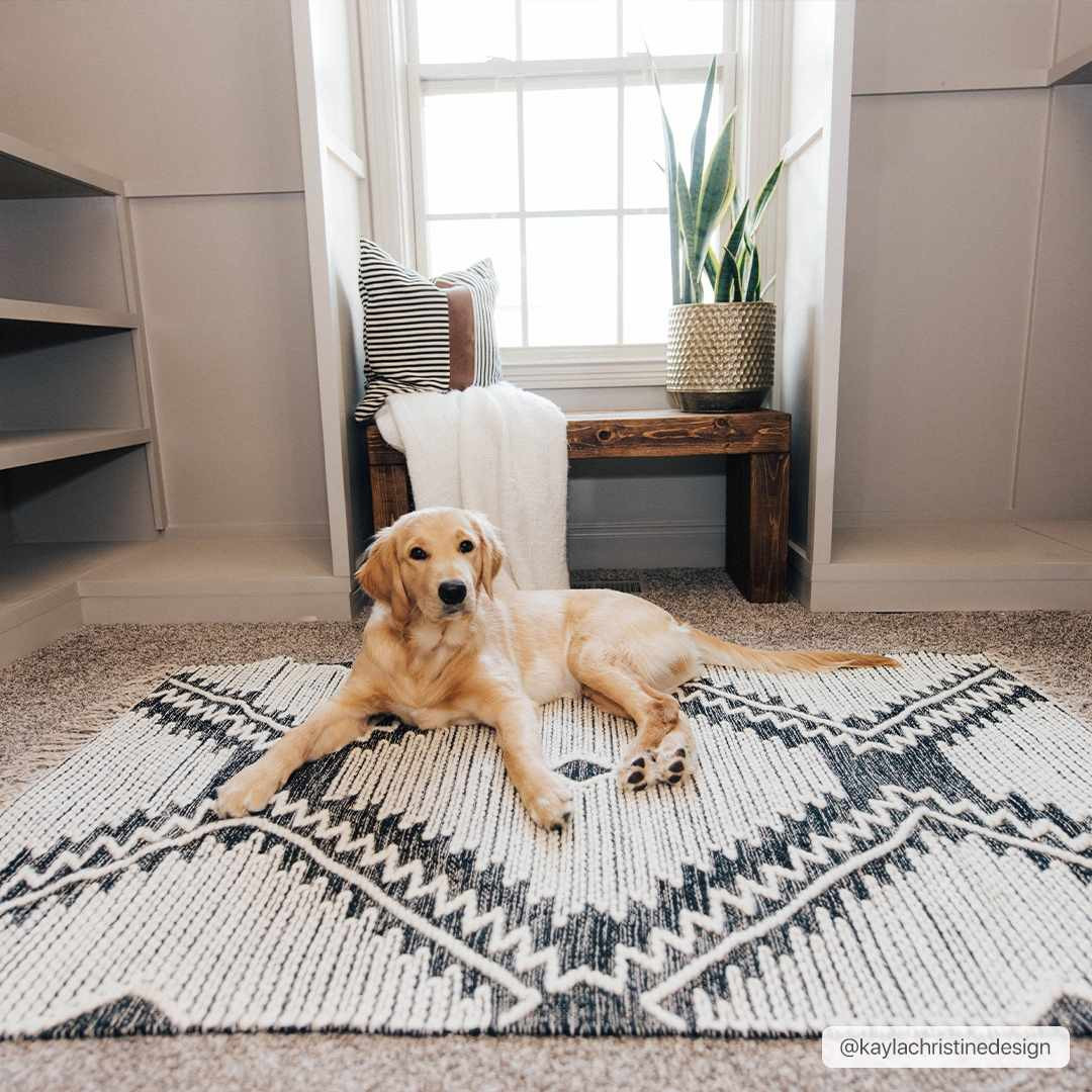 Brownhills Cream&Black Trellis Cotton Area Rug | Boutique Rugs