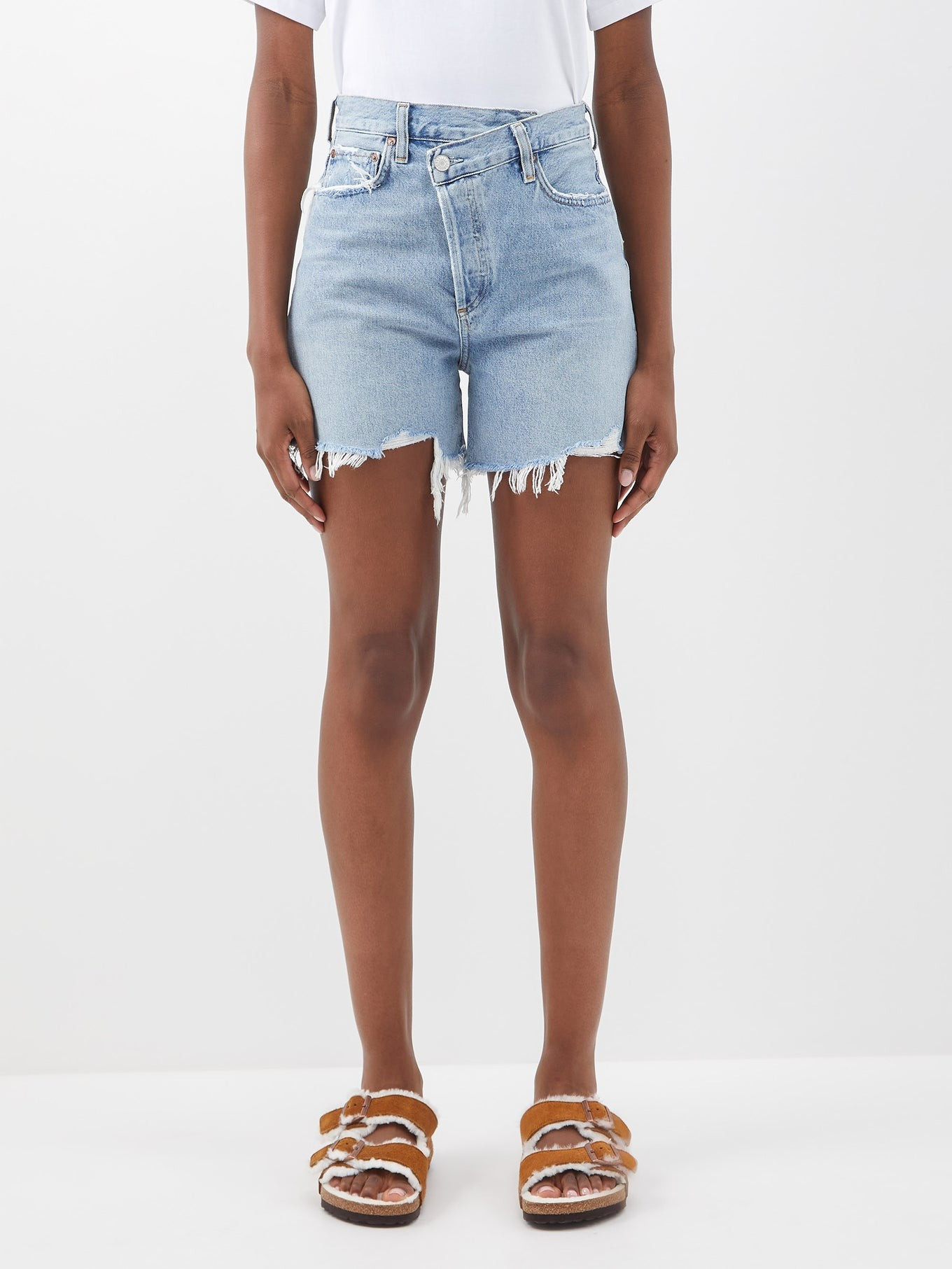 Criss Cross distressed organic-cotton denim shorts | Agolde | Matches (UK)