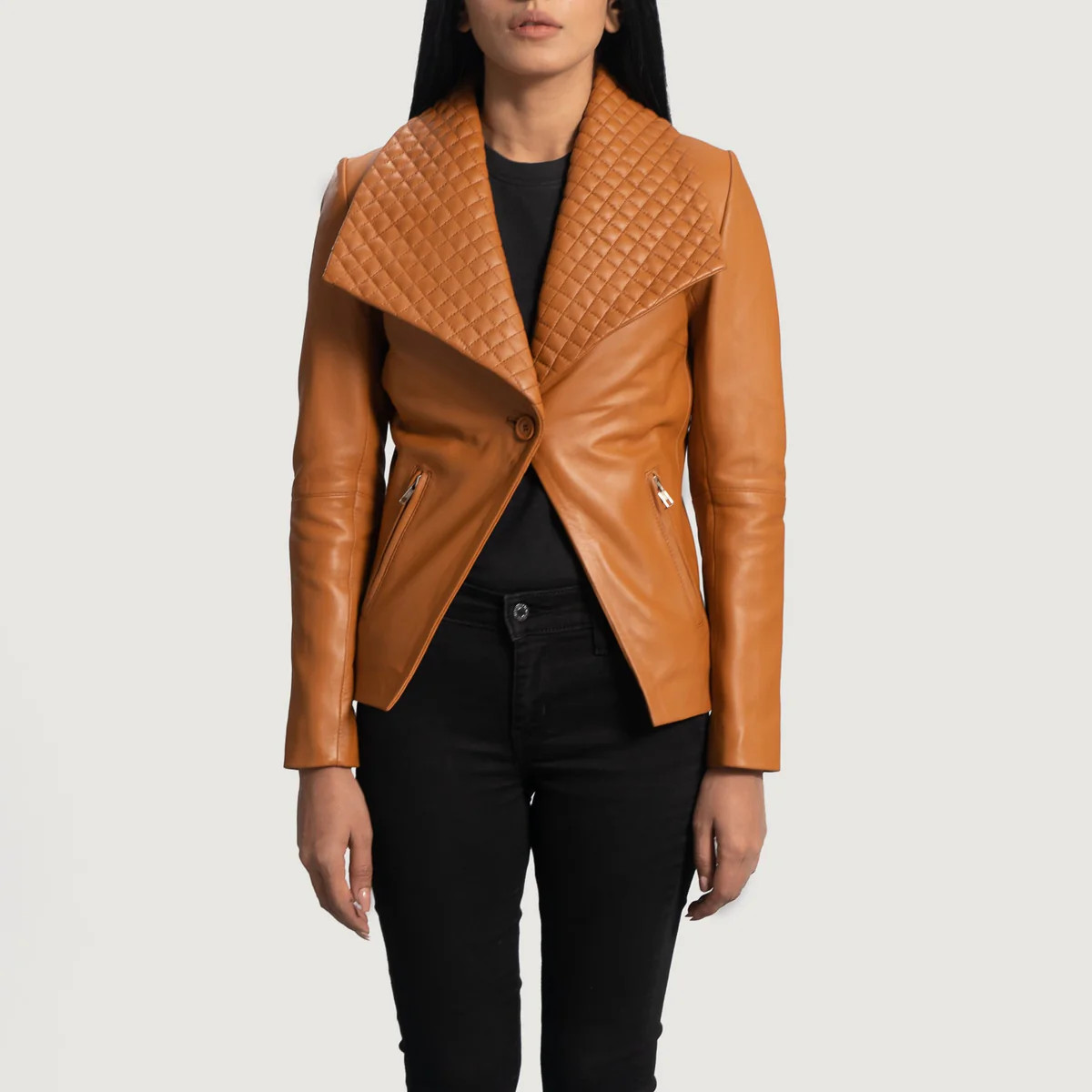 Women's Lee Tan Brown Leather Blazer | The Jacket Maker