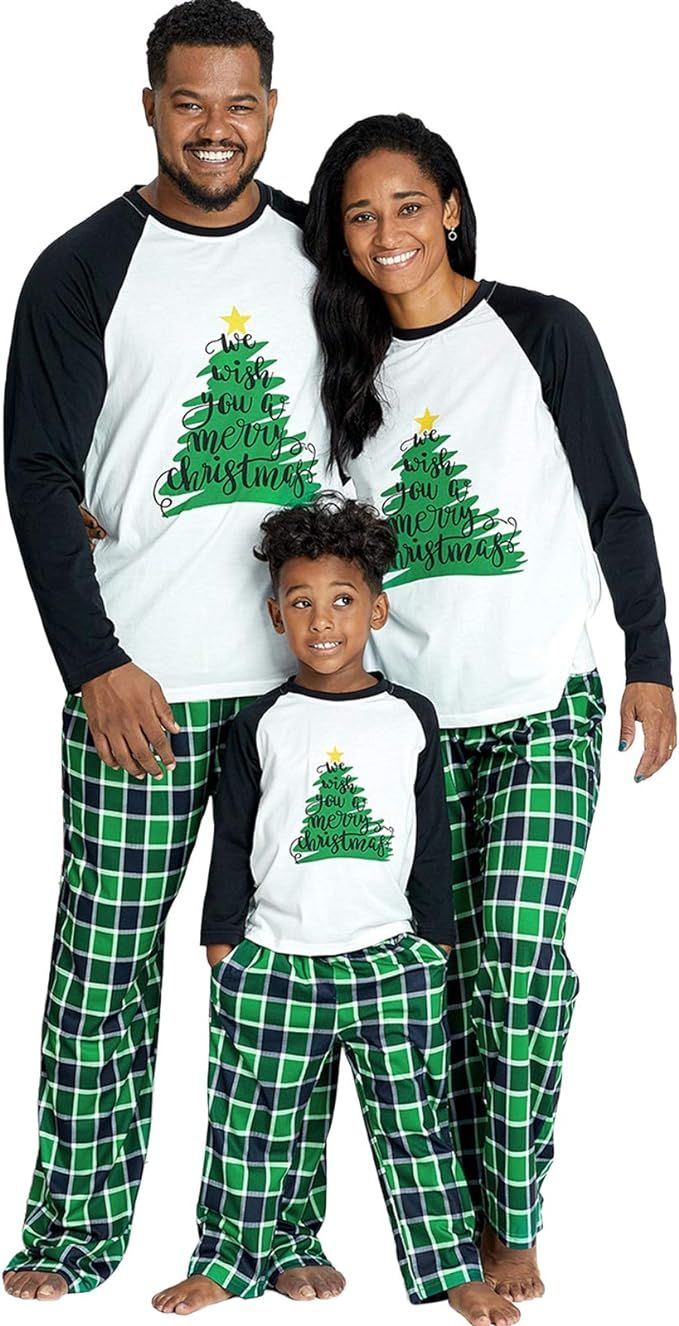 IFFEI Matching Family Pajamas Sets Christmas PJ's Letter Print Top and Plaid Bottom Sleepwear | Amazon (US)