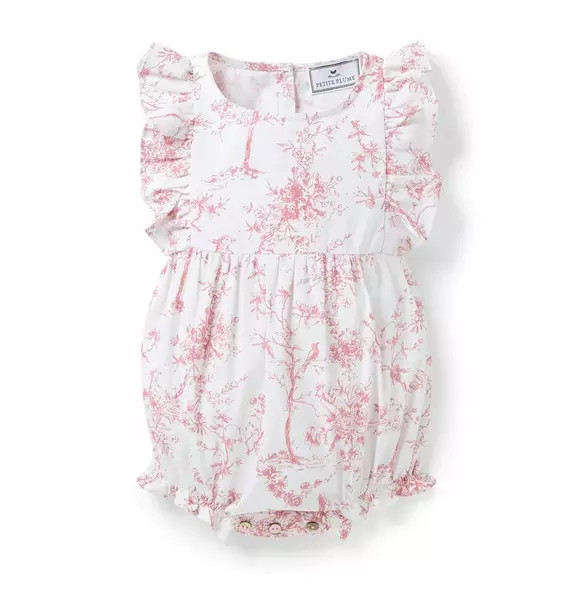 Petite Plume Baby's Twill Ruffled Romper in Pink Timeless Toile | Janie and Jack