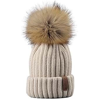 Kids Winter Knitted Pom Beanie Bobble Hat Faux Fur Ball Pom Pom Cap Unisex Kids Beanie Hat (Ages 3-1 | Amazon (US)