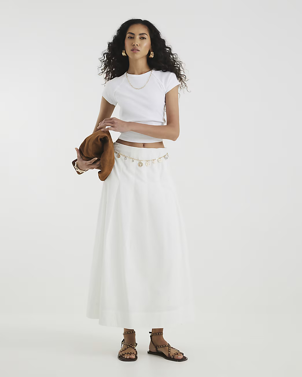 White A Line Poplin Midi Skirt | River Island UK & IE