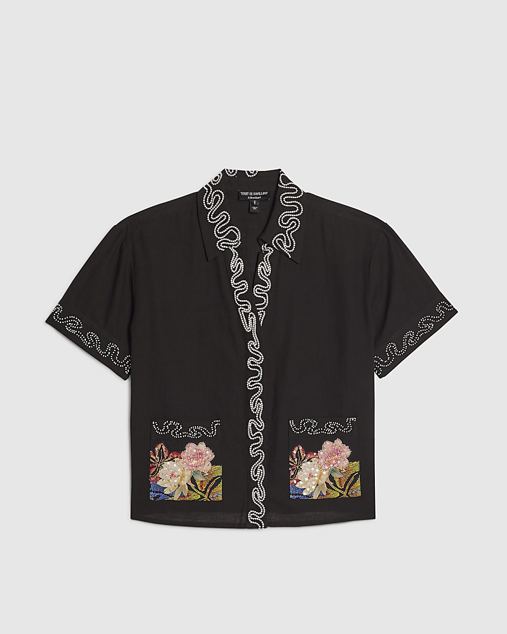 Black Beaded Floral Shirt | River Island UK & IE