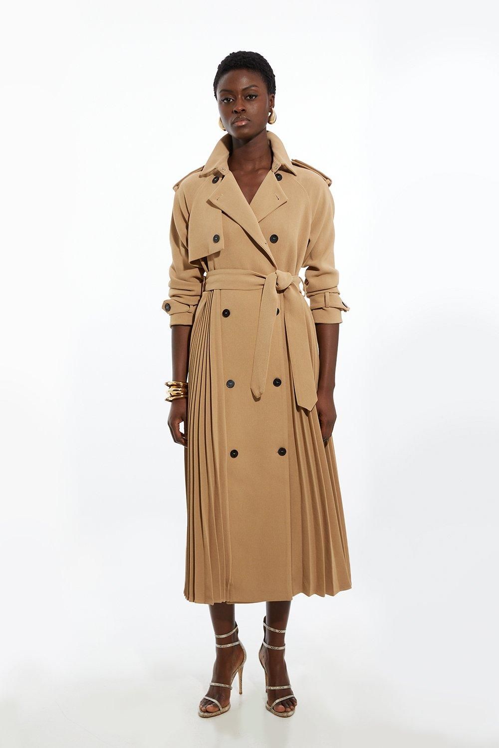 Tailored Pleat Detail Belted Trench Coat | Karen Millen US