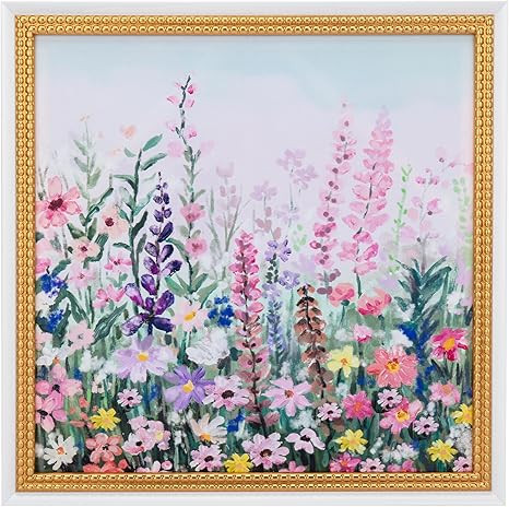 ArtbyHannah Canvas Wall Art Square Gold Framed Floral Wall Decor Scenery Field Spring Flowers Wal... | Amazon (US)