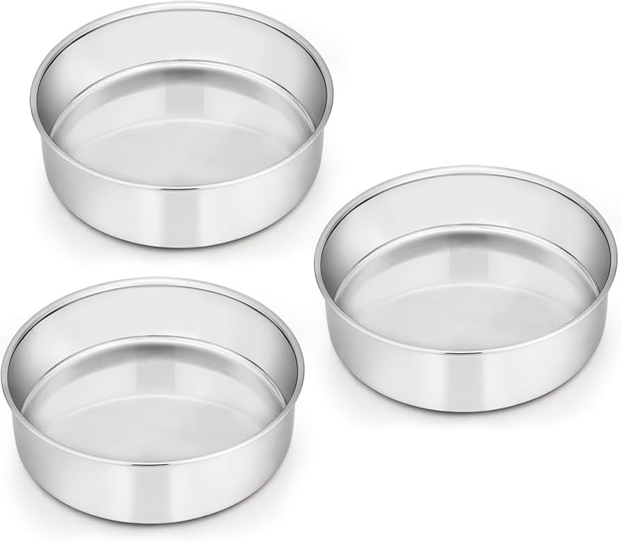 E-far 6 Inch Cake Pan Set of 3, Stainless Steel Round Smash Cake Baking Pans Tins, Non-Toxic & He... | Amazon (US)