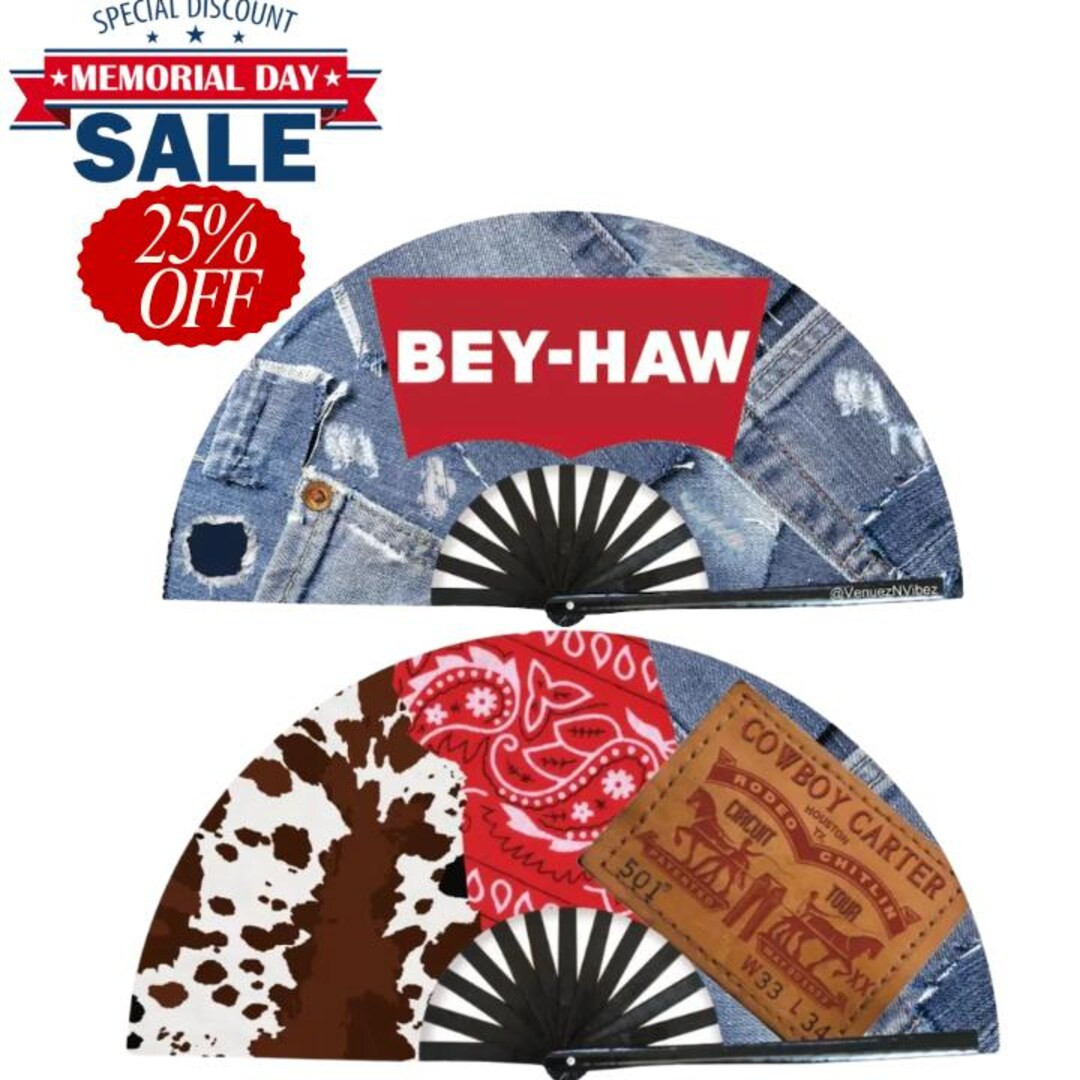 DOUBLE SIDED FAN | Levi's Jean Inspired Clack Fan| Cowboy Carter| Ya Ya| Bang | Line Dance | Cow ... | Etsy (US)