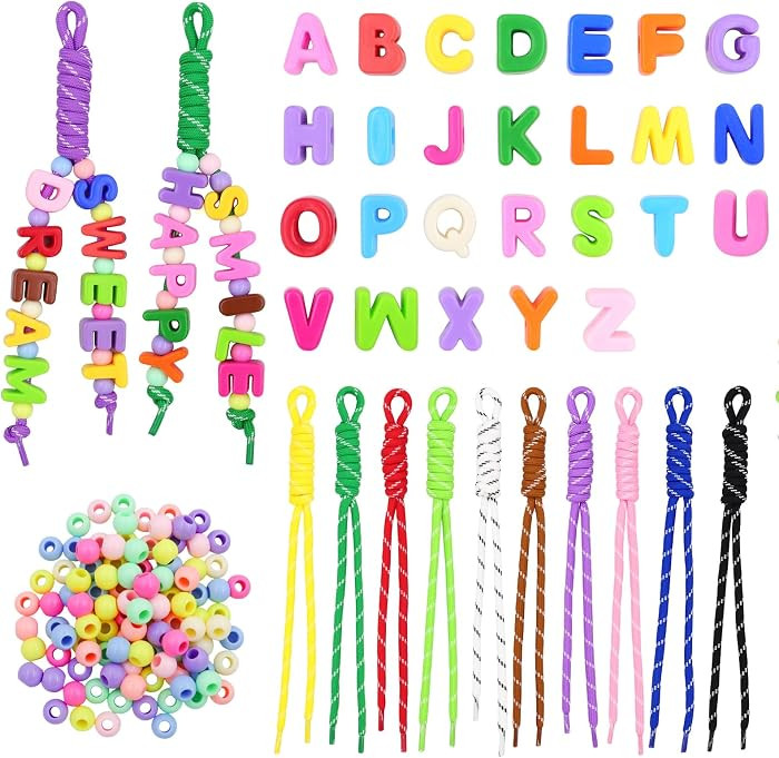 188Pcs Large Letter Beads Kit, 78 3D Bubble Alphabet Beads A-Z, 10 Colorful Paracord Straps and 1... | Amazon (US)