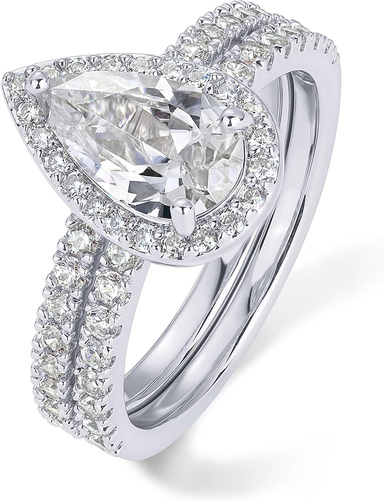 Amazon.com: PAVOI Rhodium Plated 1.7CT Pear Cubic Zirconia Eternity Engagement Ring Fake Wedding ... | Amazon (US)
