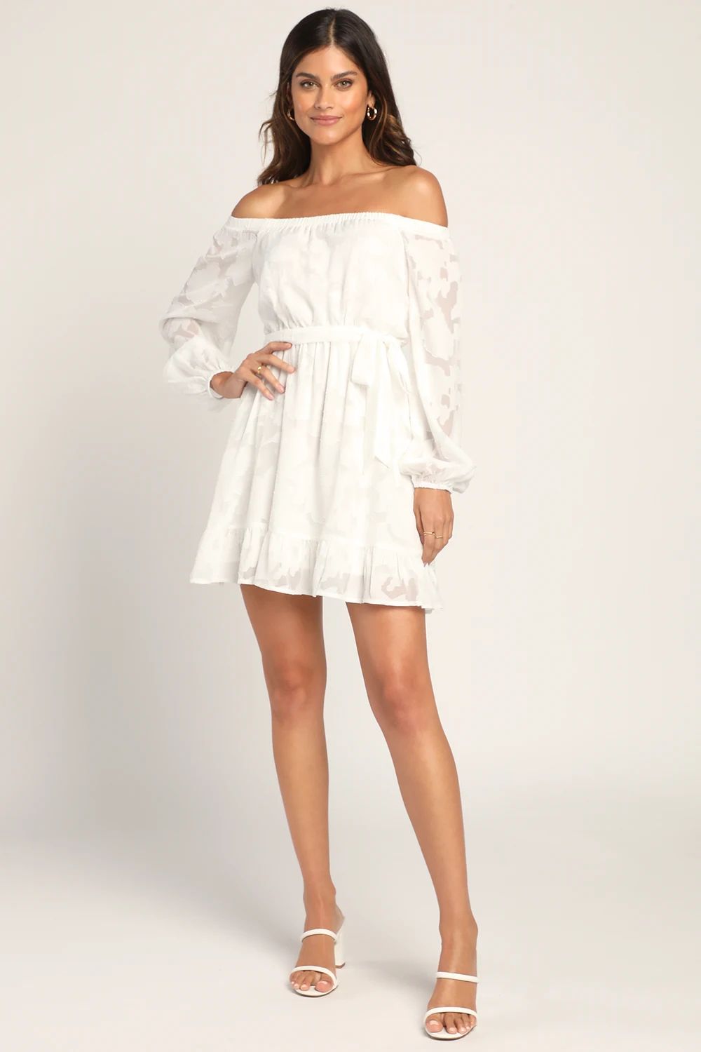 Cute Day Out White Floral Burnout Off-the-Shoulder Mini Dress | Lulus (US)