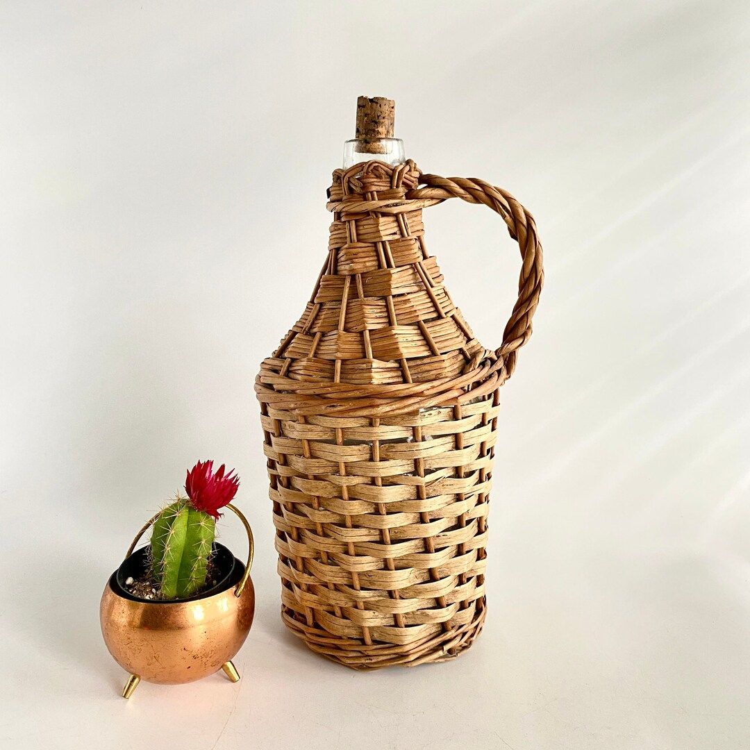 Vintage Wicker Demijohn Basket Wrapped Bottle - Etsy | Etsy (US)