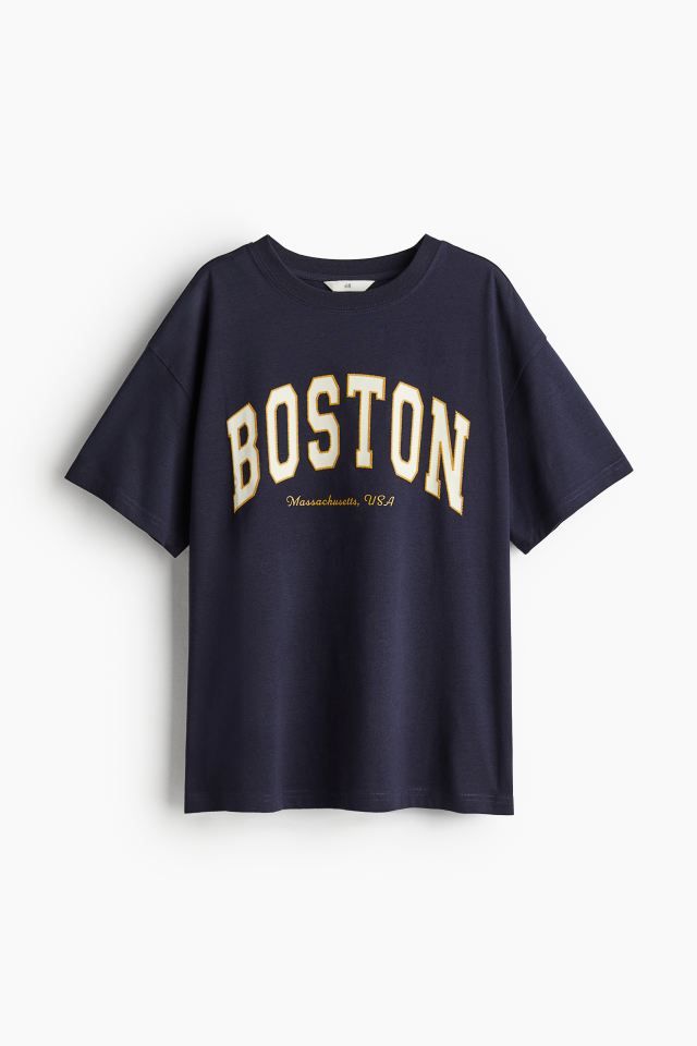 Printed T-shirt - Navy blue/Boston - Ladies | H&M US | H&M (US + CA)