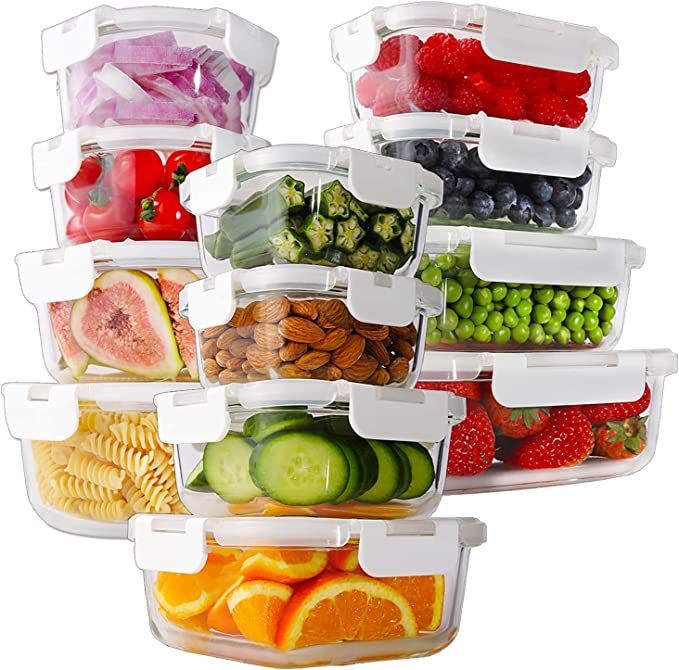 Bayco 24 Piece Glass Food Storage Containers with Lids, Glass Meal Prep Containers, Airtight Glas... | Amazon (US)