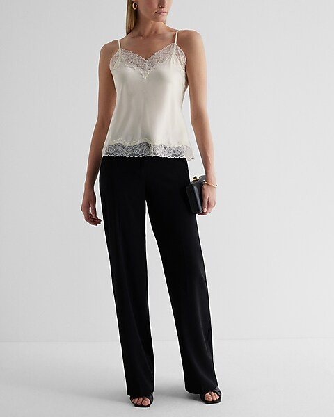Satin Lace Trim V-neck Downtown Cami | Express