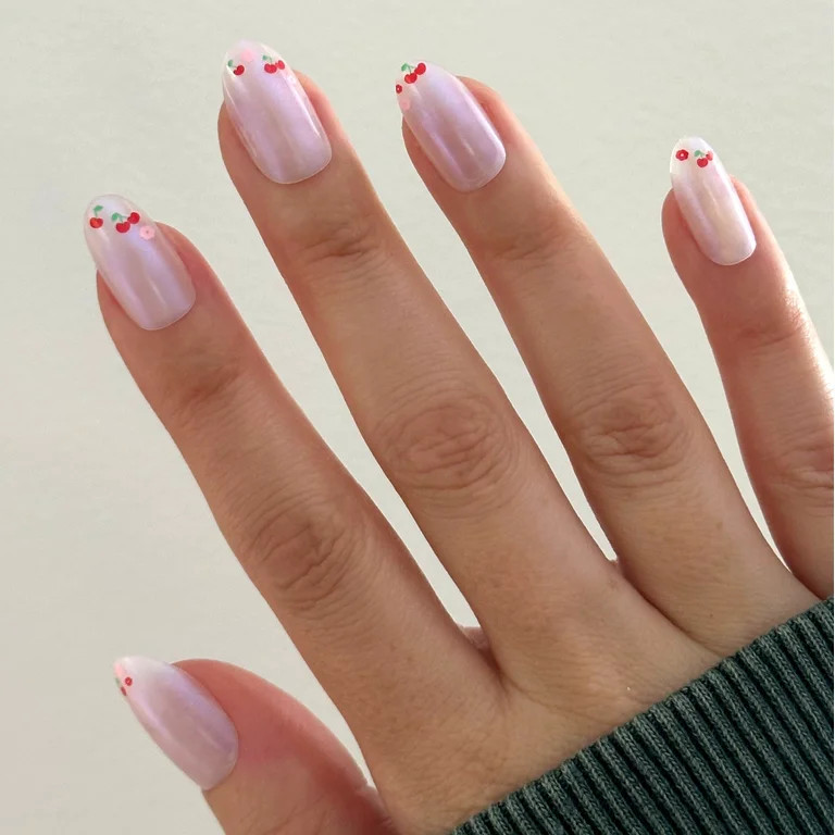 Olive & June + Bubble Instant Mani Medium Oval Press-on Nails, Cherry Floral Chrome French, 42 Pi... | Walmart (US)