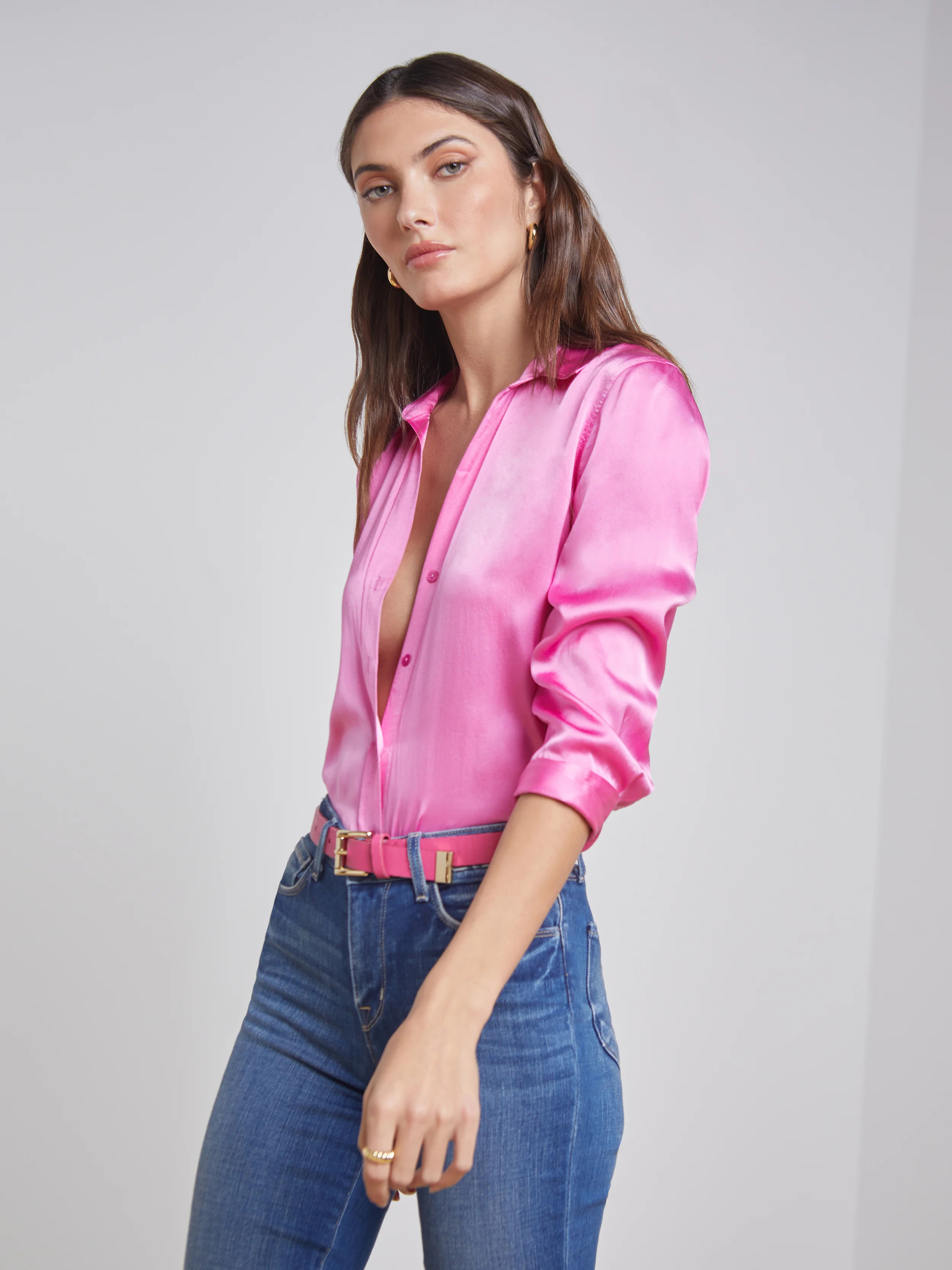 L'AGENCE Dani Silk Blouse in Magenta Pink | L'Agence