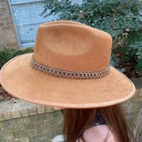 Wide Brim Fedora Hat, Brown With A Beautiful Black, Beige & Gold Braided Hat Band | Etsy (US)