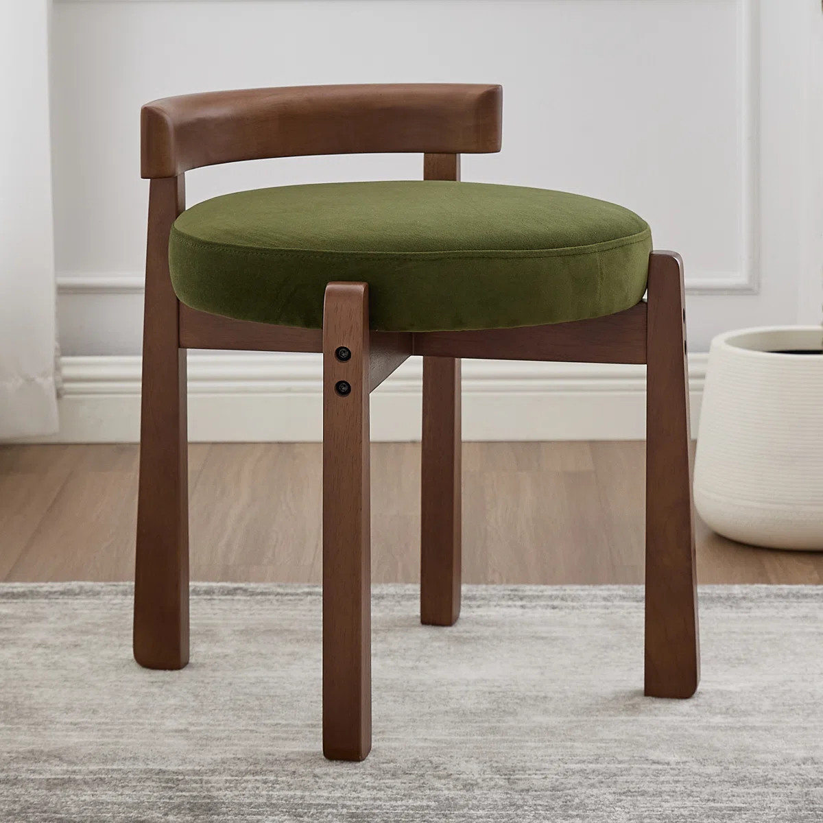 Upholstered Accent Stool With Low Back, Modern Vanity Chair For Bedroom/Living Room | Wayfair North America