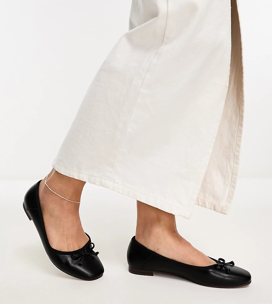 ASOS DESIGN Wide Fit Lullaby bow ballet flat in black | ASOS (Global)