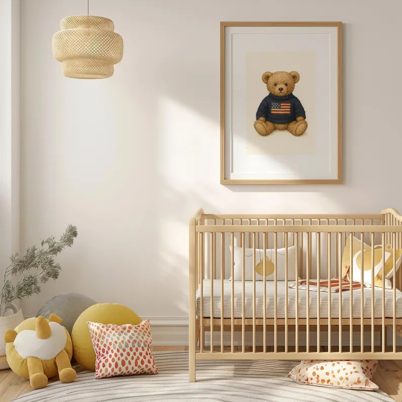 Vintage Teddy Bear Nursery Art Print: Americana Style, Navy Blue Sweater (Digital Download) | Etsy (Global)