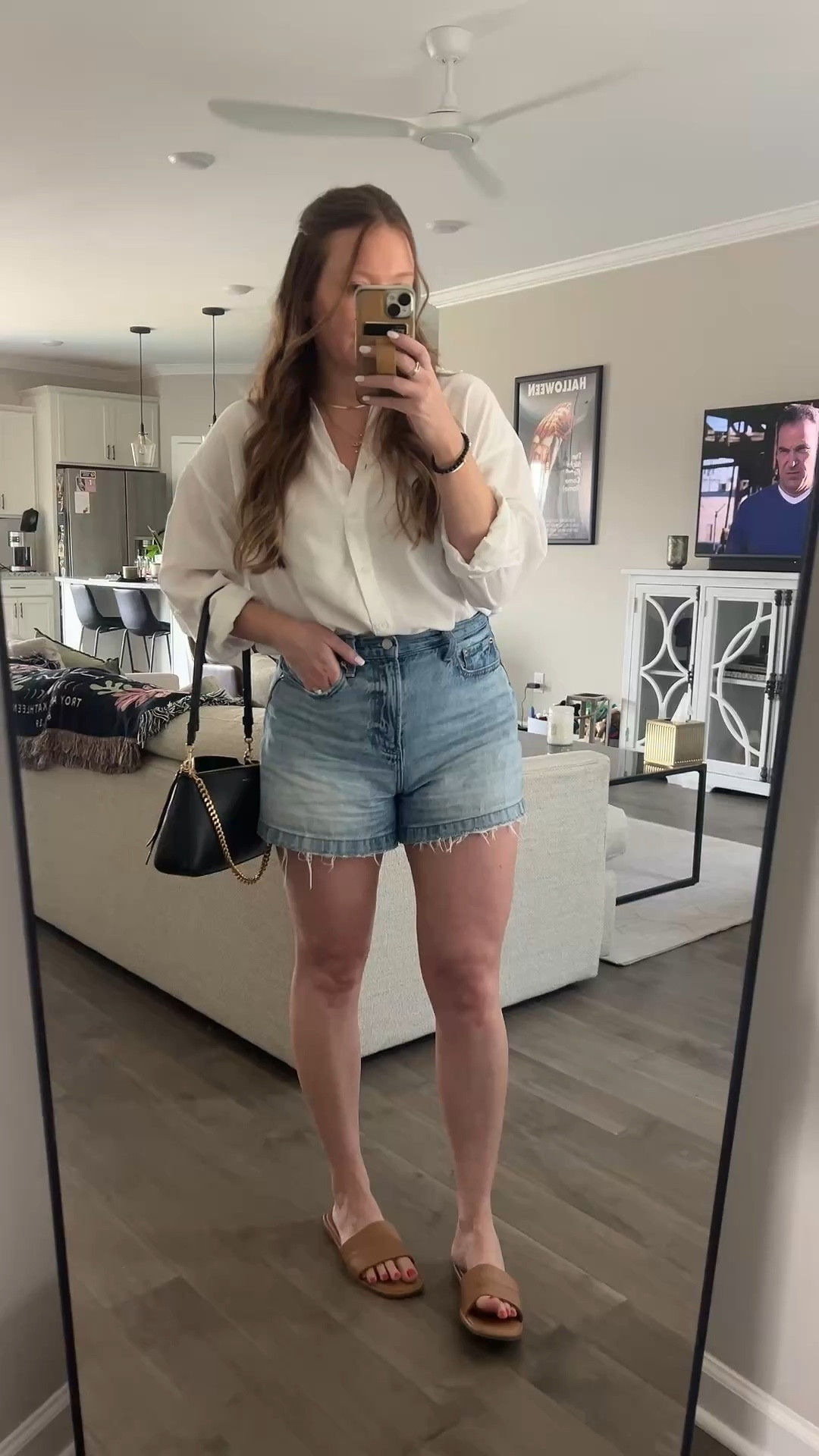 Aline denim shorts / tts wearing a 29
White button down / oversized tts / wearing a small
Black shoulder bag
Linked similar sandals 
Gold layered necklace on sale! 
Evil eye necklace 
David Yurman ring and cuff bracelet 

#LTKSaleAlert #LTKootd #LTKdayinmylife