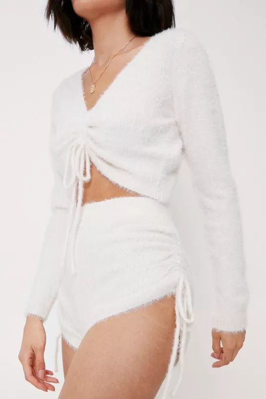 Fluffy Knit Ruched Top and Shorts Lounge Set | Nasty Gal (US)