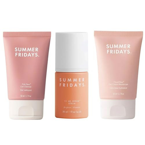 Summer Fridays Morning Trio - Travel Size Pink Dew Gel Face Wash, Cloud Dew Gel Face Moisturizer + CC Me Vitamin C + Niacinamide Serum - Brightening + Hydrating Morning Skin Care Set (3 Count) | Amazon (US)