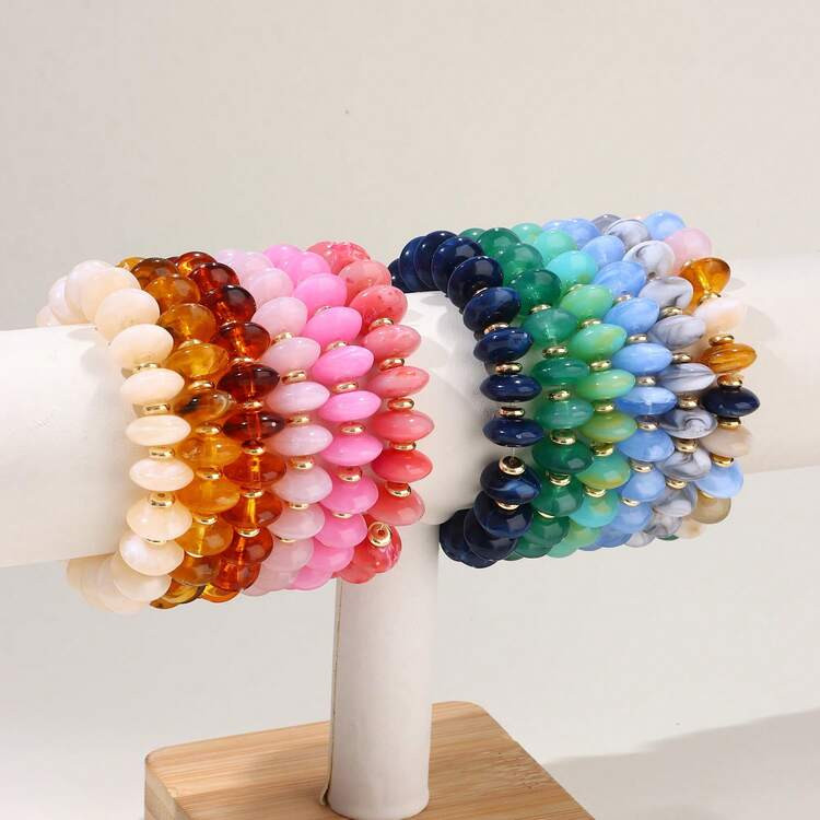 Bead Bracelet For Women Vibrant Color Resin Beads Bracelets Elastic Stretch Chunky Bracelet Boho ... | SHEIN