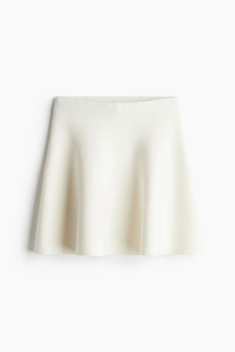 Flared Knit Skirt - High waist - Short - White - Ladies | H&M US | H&M (US + CA)