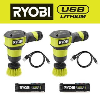USB Lithium Compact Scrubber Kit with 2.0 Ah Battery, USB Charging Cord, and 2 in. Medium Bristle Brush (2-Pack) | The Home Depot