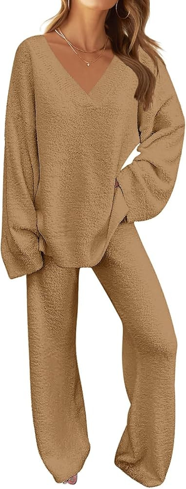 MEROKEETY Women's Lounge Sets 2025 Fall Fashion 2 Piece Outfits Sweater Pajama Set Fuzzy Loungewe... | Amazon (US)