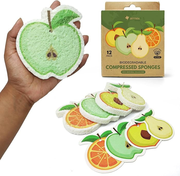 AIRNEX Compressed Cellulose Sponges - 12 Pack Fruit Shaped Natural Pop Up Dish Sponge for Kitchen... | Amazon (US)