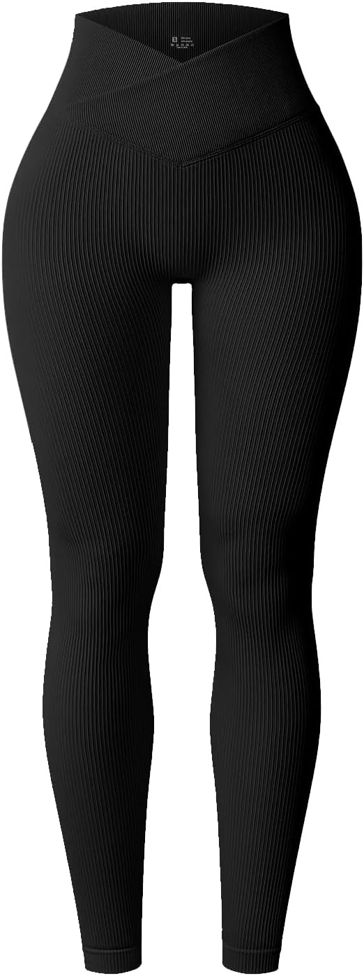 YOAKUKA Yoga Ribbed Leggings for Women High Waisted Tummy Control Seamless Butt Lifting Crossover Workout Gym Athletic Pants | Amazon (US)