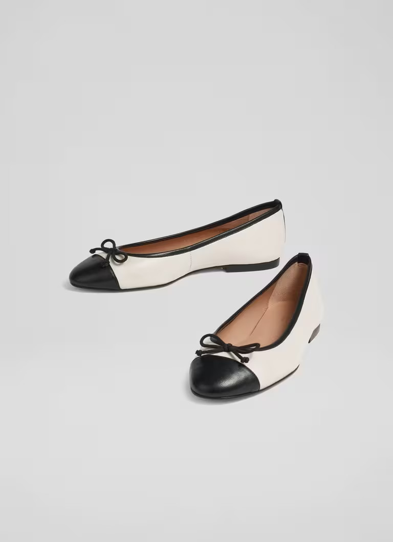 Kara White And Black Leather Toe Cap Ballet Flats | L.K. Bennett (UK)