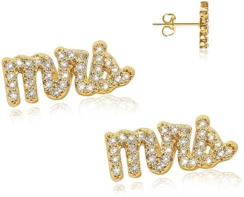 Benevolence LA Mrs Earrings for Bride – Gold Dipped Pave Studs | Bridal Jewelry & Accessories f... | Amazon (US)