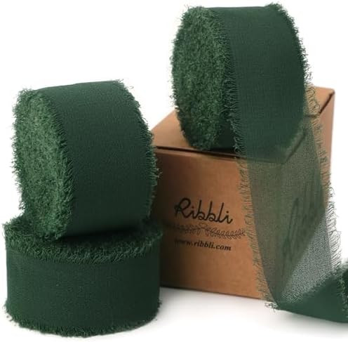 Ribbli Forest Green Ribbon 1 Inch x 3 Rolls Total 24 Yards Handmade Fringe Chiffon Silk Ribbon fo... | Amazon (US)