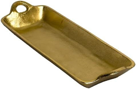 Textured Finish with Circular Carry Handles - 15 x 5 Inch Gold Aluminum Rectangular Decorative Se... | Amazon (US)