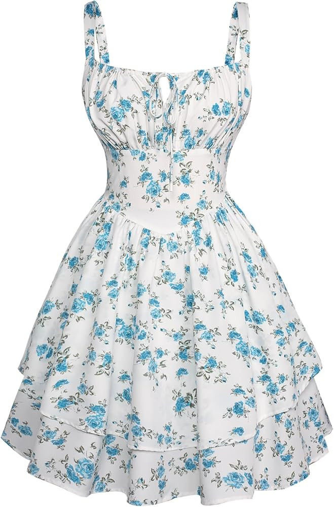 Scarlet Darkness Floral Mini Corset Dress for Women Teen 2026 Summer Spring Flowy A-Line Sundress... | Amazon (US)