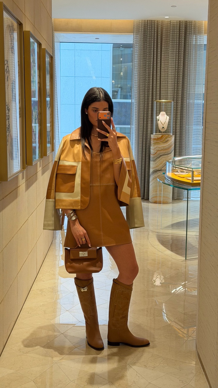 Jumping boots and a leather dress 