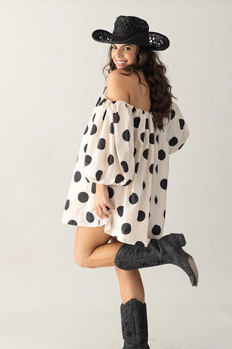 Off the Shoulder Polka Dot Mini Dress | Flea Style