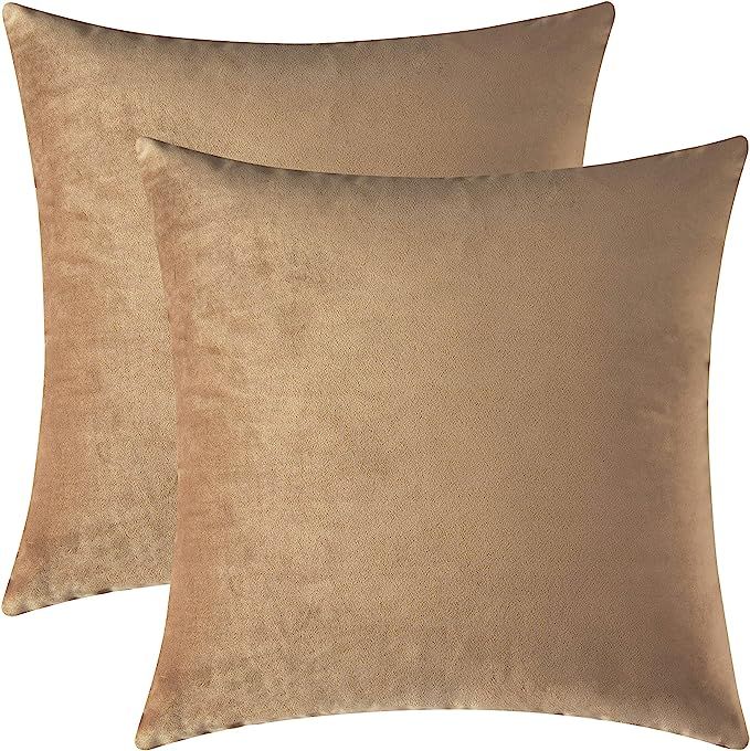 Mixhug Set of 2 Cozy Velvet Square Decorative Throw Pillow Covers for Couch and Bed, Tan, 18 x 18... | Amazon (US)
