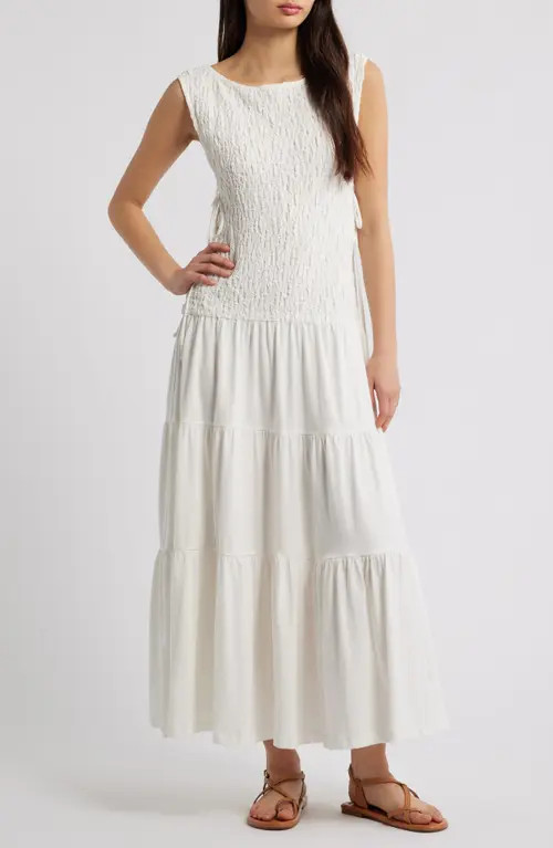 Free People Sterling Smocked Side Tie Maxi Dress in Ivory at Nordstrom, Size Small | Nordstrom