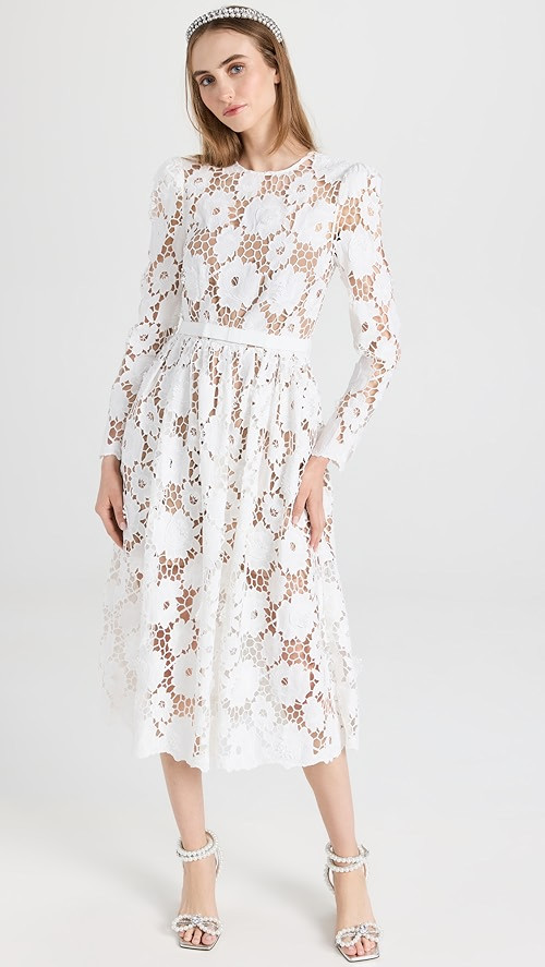 White 3D Cotton Lace Midi Dress | Shopbop