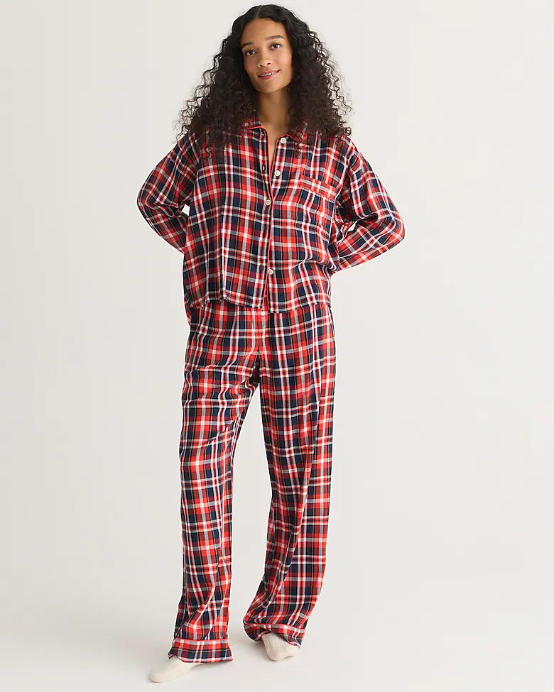 Flannel long-sleeve cropped pajama pant set in plaid | J. Crew US