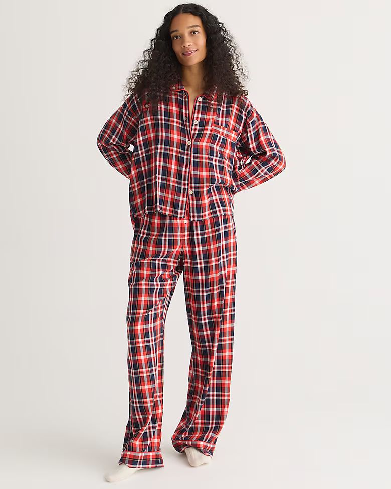 Flannel long-sleeve cropped pajama pant set in plaid | J.Crew US