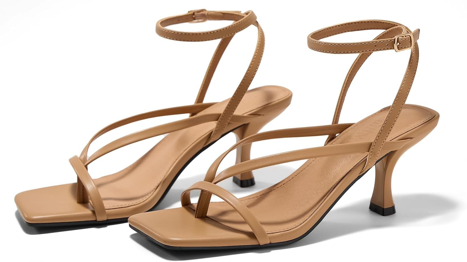 Women's Lace Up Heeled Sandals Square Toe Flip Flop Kitten Heel Ankle Strap Dress Shoes | Amazon (US)