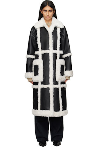 Black & Off-White Patrice Faux-Shearling Coat | SSENSE