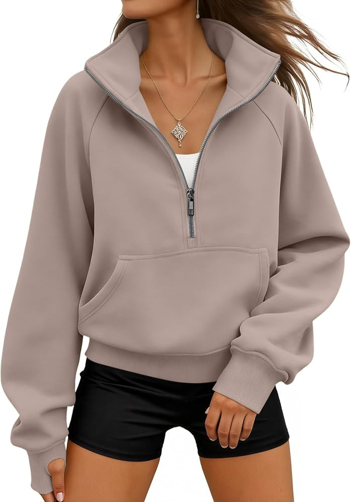 WYNNQUE Womens Sweatshirts Hoodies 2025 Fall Fashion Clothes Half Zip Pullover Cropped Fleece Swe... | Amazon (US)